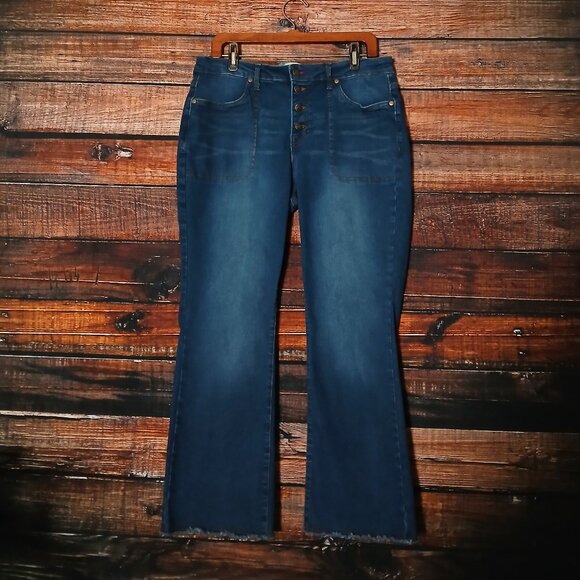 Frye & CO Jeans Size 14 Ankle Crop Raw Hem Button Fly Dark Wash Denim Stretch - Picture 2 of 8